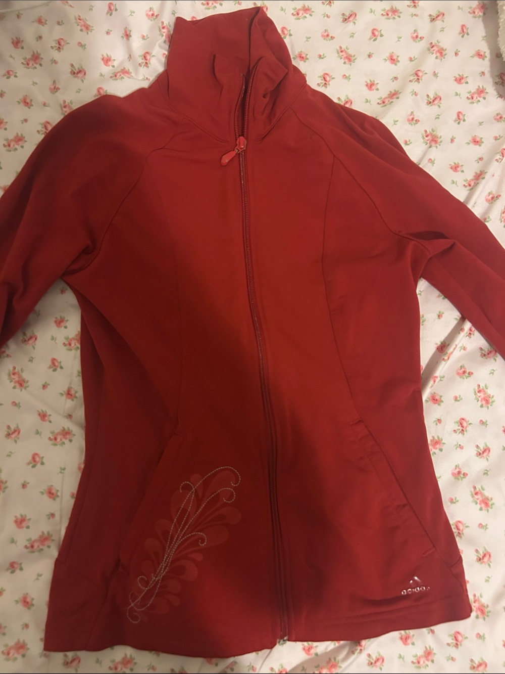 adidas Red Full-Zip Bomber Jacket with Embroidered Detail